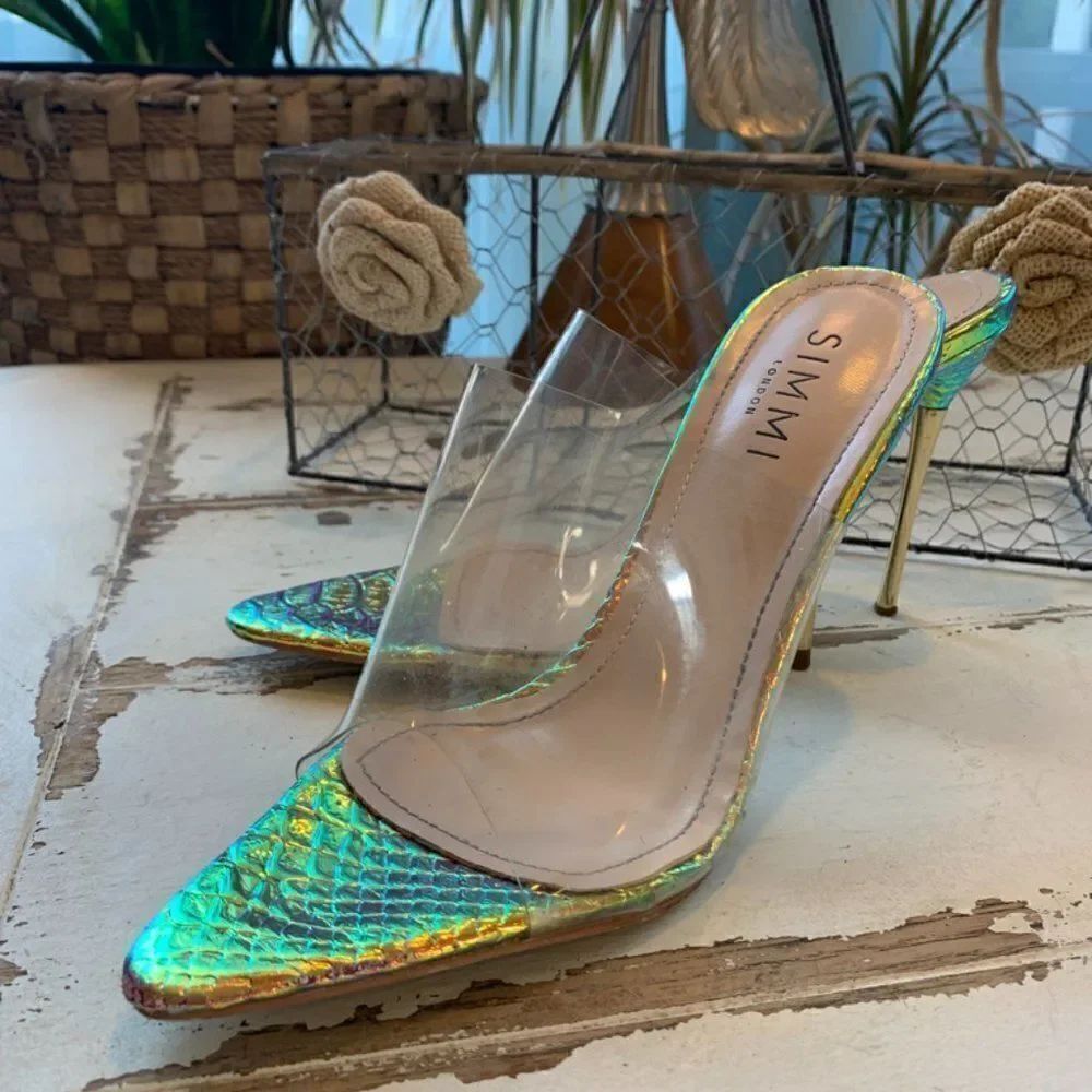 London Simmi Mule Iridesent Spike Heel